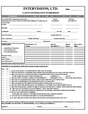 Client Information Worksheet
