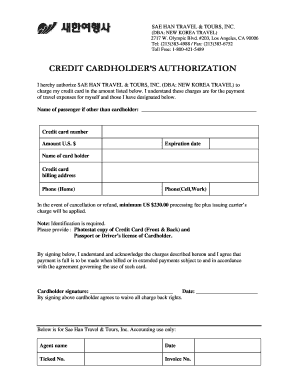 Credit Cardholder Authorization Form
