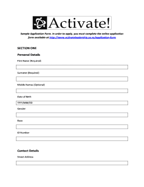 Activate Sample Application Form