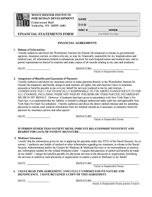 Westchester Institute Financial Agreement Form