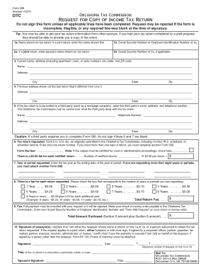 Oklahoma Tax Return Request Form 599