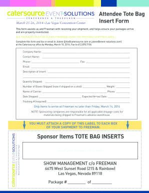 Attendee Tote Bag Insert Form