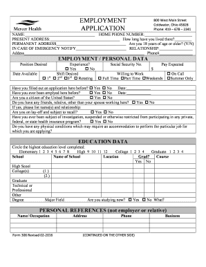 Mercer Health Employment Application Form