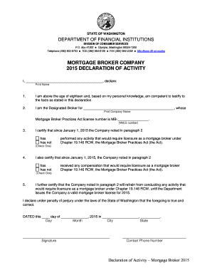Washington Mortgage Broker Activity Declaration
