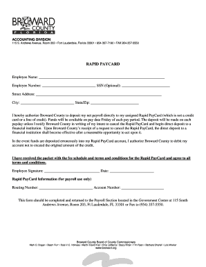 Broward County Rapid PayCard Authorization Form