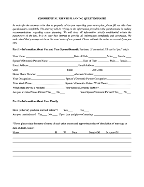 Confidential Estate Planning Questionnaire