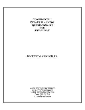 Estate Planning Questionnaire for Single Person
