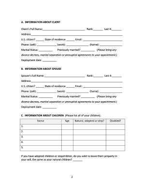 Fort Belvoir Will Questionnaire