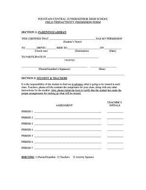 Field Trip Permission Form