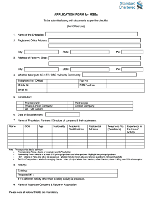 Application Form for Micro and Small Enterprises