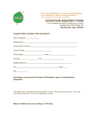 Seventh Generation Donation Request Form
