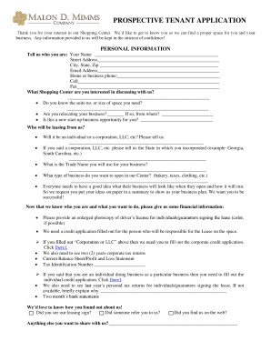 Prospective Tenant Application
