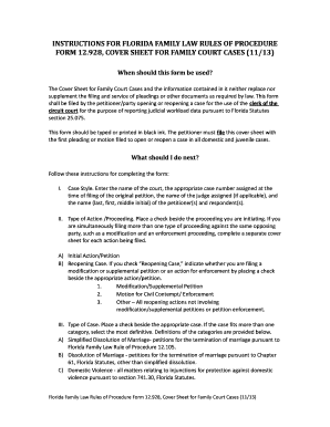 Florida Family Court Cover Sheet