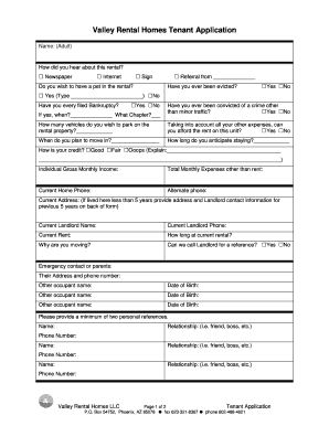 Valley Rental Homes Tenant Application