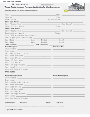 Tenant Rental-Lease Application for Vierahomes