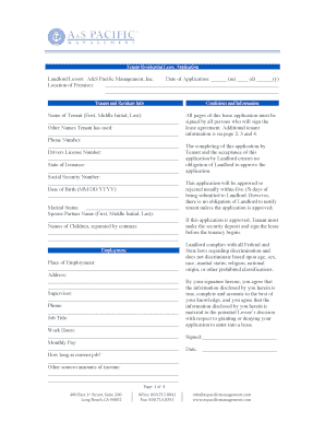 Tenant Residential Lease Application