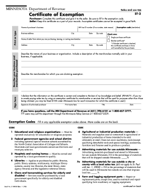 Minnesota Sales and Use Tax Certificate of Exemption