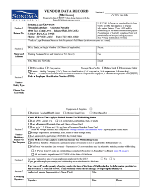 California Vendor Data Record Form 204