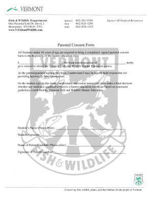 Vermont Hunter Education Parental Consent Form