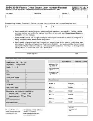 Federal Direct Student Loan Increase Request Form