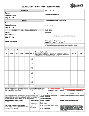 Bill of Lading Short Form