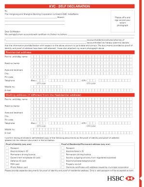 HSBC India KYC Self Declaration Form