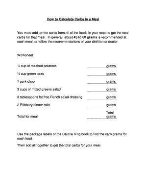 Meal Carb Calculation Worksheet