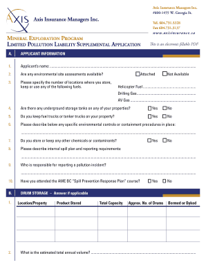 Environmental Insurance Application Form