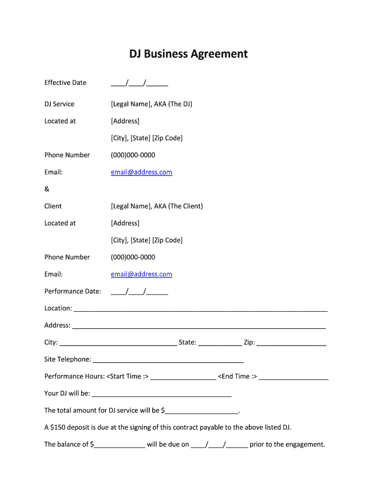 Fillable Online DJ Business Agreement Printable Agreements Fax Email 