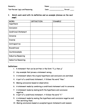 Geometry Test Review Form