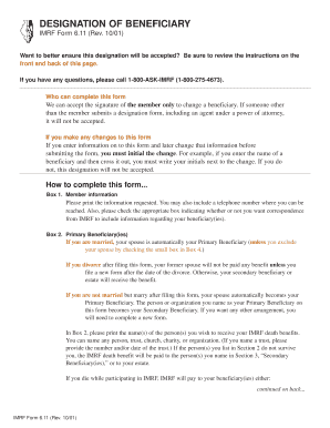 IMRF Beneficiary Designation Form