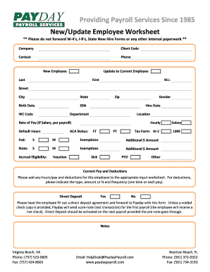 New/Update Employee Worksheet