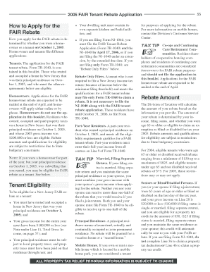 2005 New Jersey FAIR Tenant Rebate Application