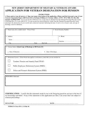 New Jersey Veteran Pension Designation Application