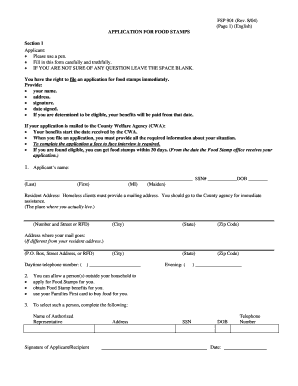 Food Stamp Application Form FSP 901
