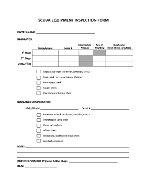 Scuba Equipment Inspection Form