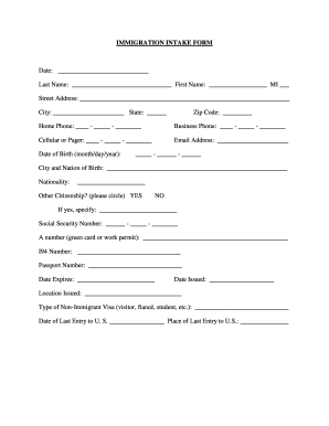 Immigration Intake Form
