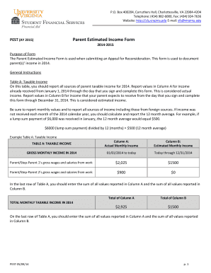 Parent Estimated Income Form