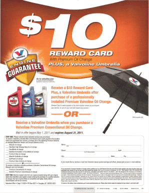 Valvoline Oil Change Reward Card Offer