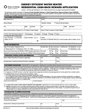 Wisconsin Energy Efficient Water Heater Cash-Back Reward Application