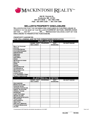 Seller's Property Disclosure Form