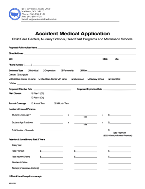 Accident Medical Application for Child Care Centers