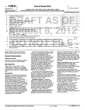 IRS Form 1125-A Cost of Goods Sold