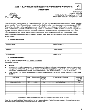 2015–2016 Household Resources Verification Worksheet