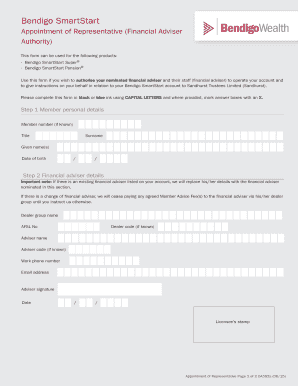 Bendigo SmartStart Financial Adviser Authority Form
