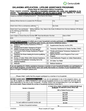 Oklahoma Lifeline Assistance Application