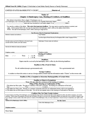 Chapter 12 Bankruptcy Case Notice