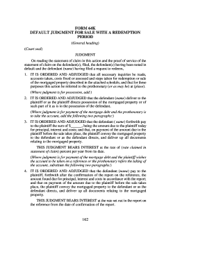 Default Judgment for Sale with Redemption Period
