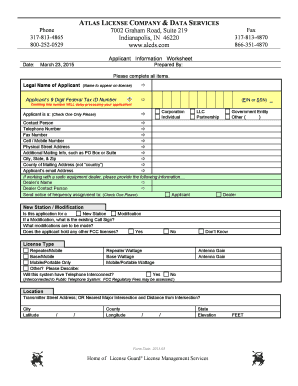FCC Radio License Application Worksheet