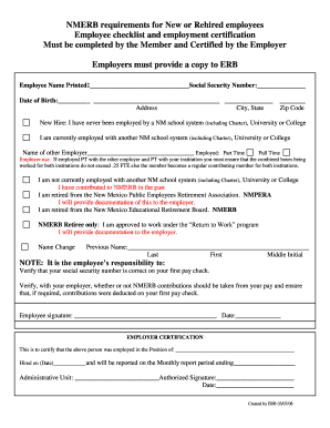 NMERB Employee Checklist and Certification